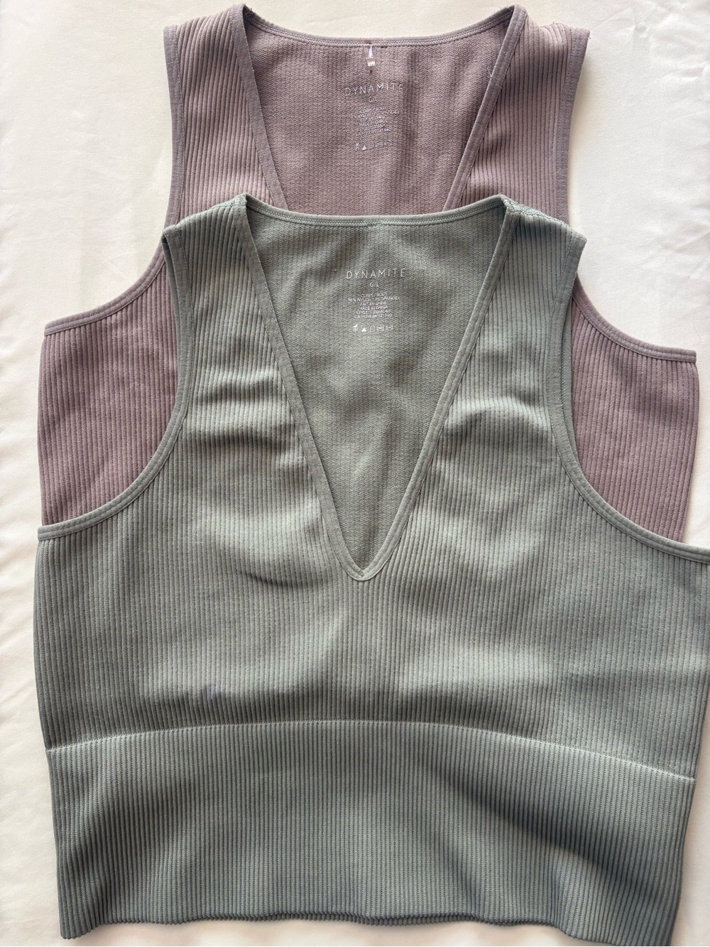 Garage Ribbed V-Neck Tank Tops in Sage and Mauve (set of 2)